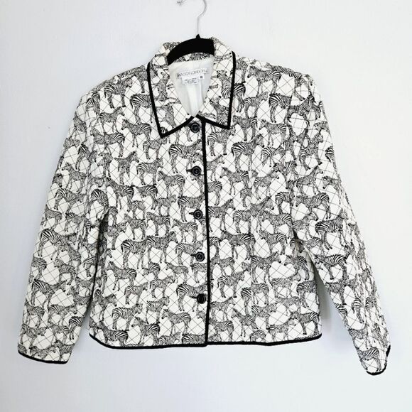 Vintage Maggy London 100% Silk Quilted Zebra Print Shacket Jacket Blazer 10 - Picture 1 of 9